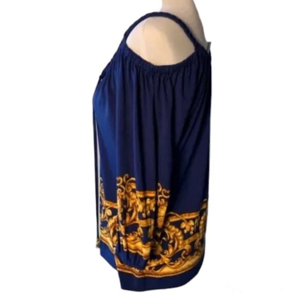 Cache Cold Shoulder Top Blue/Gold size S - Picture 3 of 5
